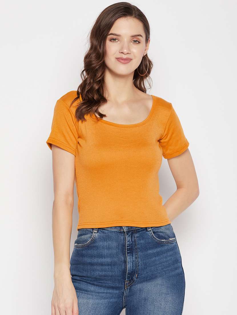 women's crop scoop neck top