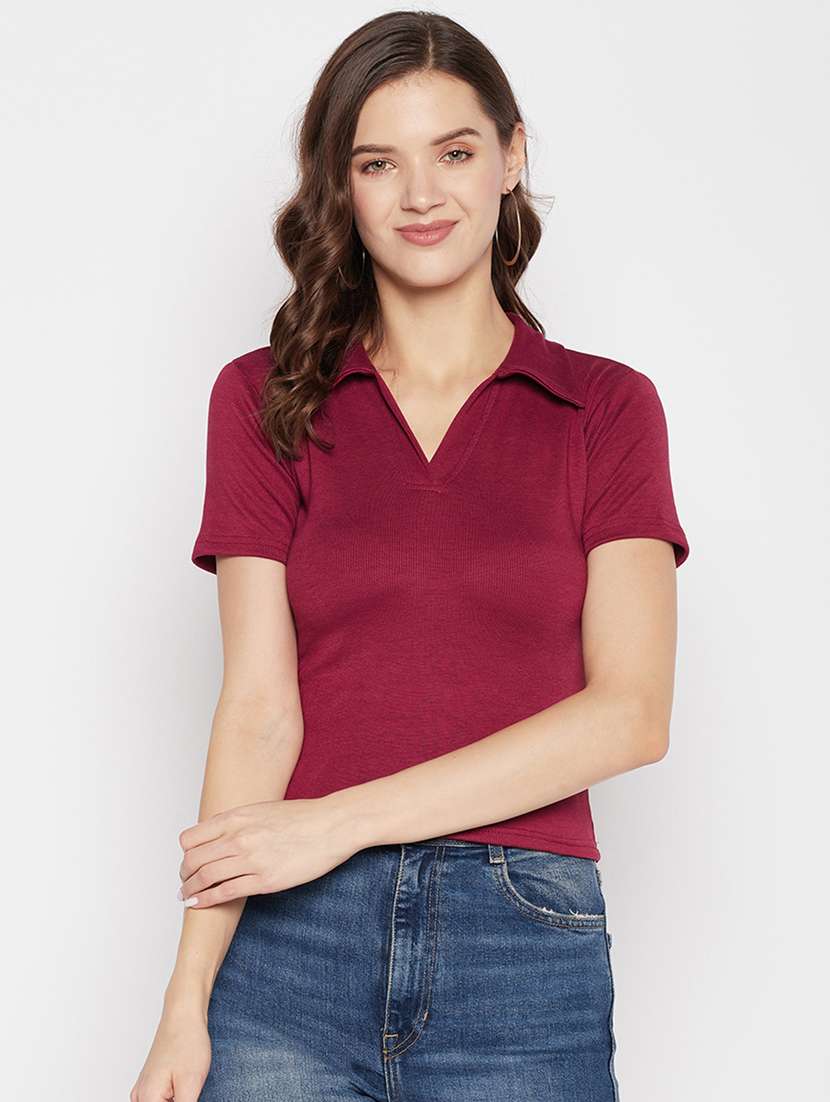 women's plain collared top