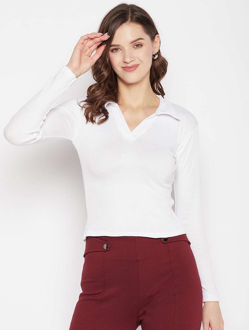 women's white collared top