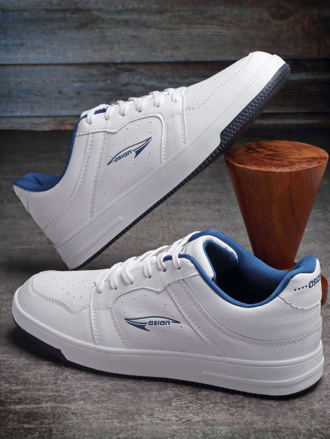 white synthetic lace up sneakers