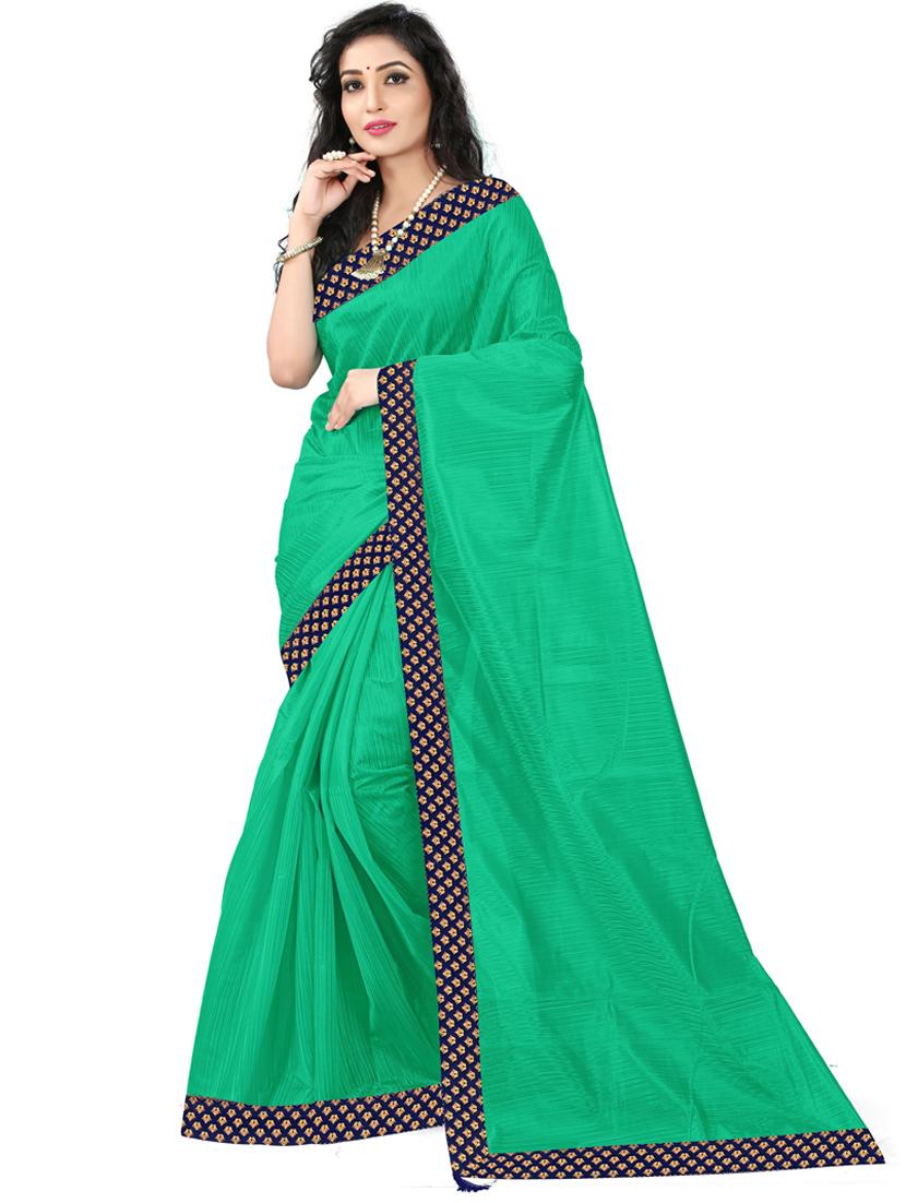 contrast bordered plain saree set with blouse - 19727930 - Standard Image - 2