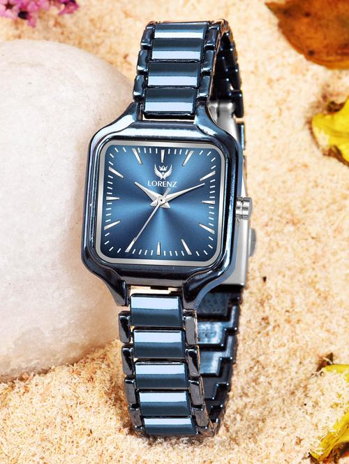 lorenz metallic blue analogue wrist watch for women | square dial women's watch | as-123a - 19730856 -  Standard Image - 0