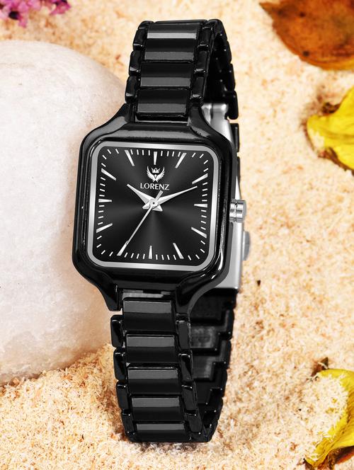 lorenz metallic black chain analogue wrist watch for women | square dial women's watch | as-124a - 19730857 - Standard Image - 0