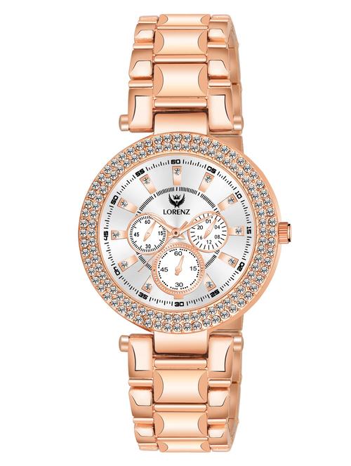 lorenz rose gold analogue women's watch with stone studd & metallic strap | as-129a - 19730862 -  Standard Image - 0