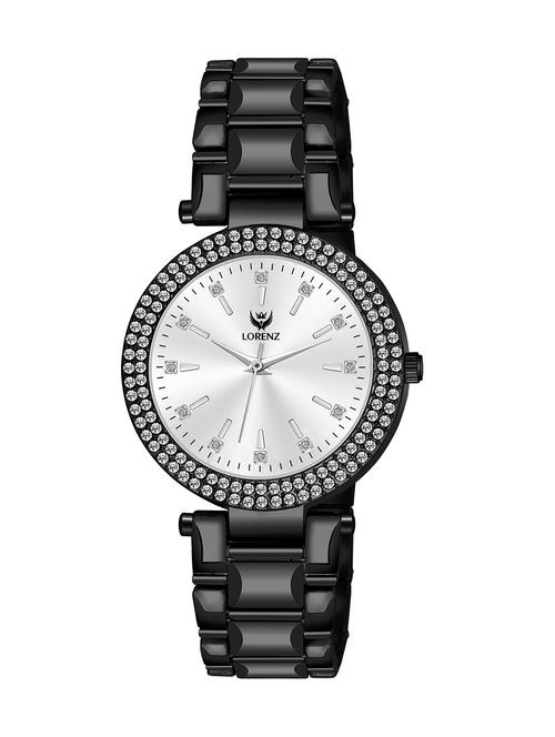 lorenz black analogue women's watch with stone studd & metallic strap | as-130a - 19730863 -  Standard Image - 0