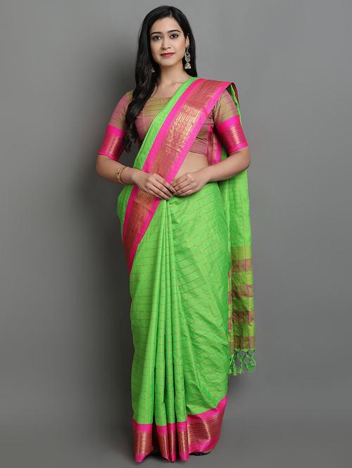women's checks green colored saree with blouse - 19733784 - Standard Image - 0