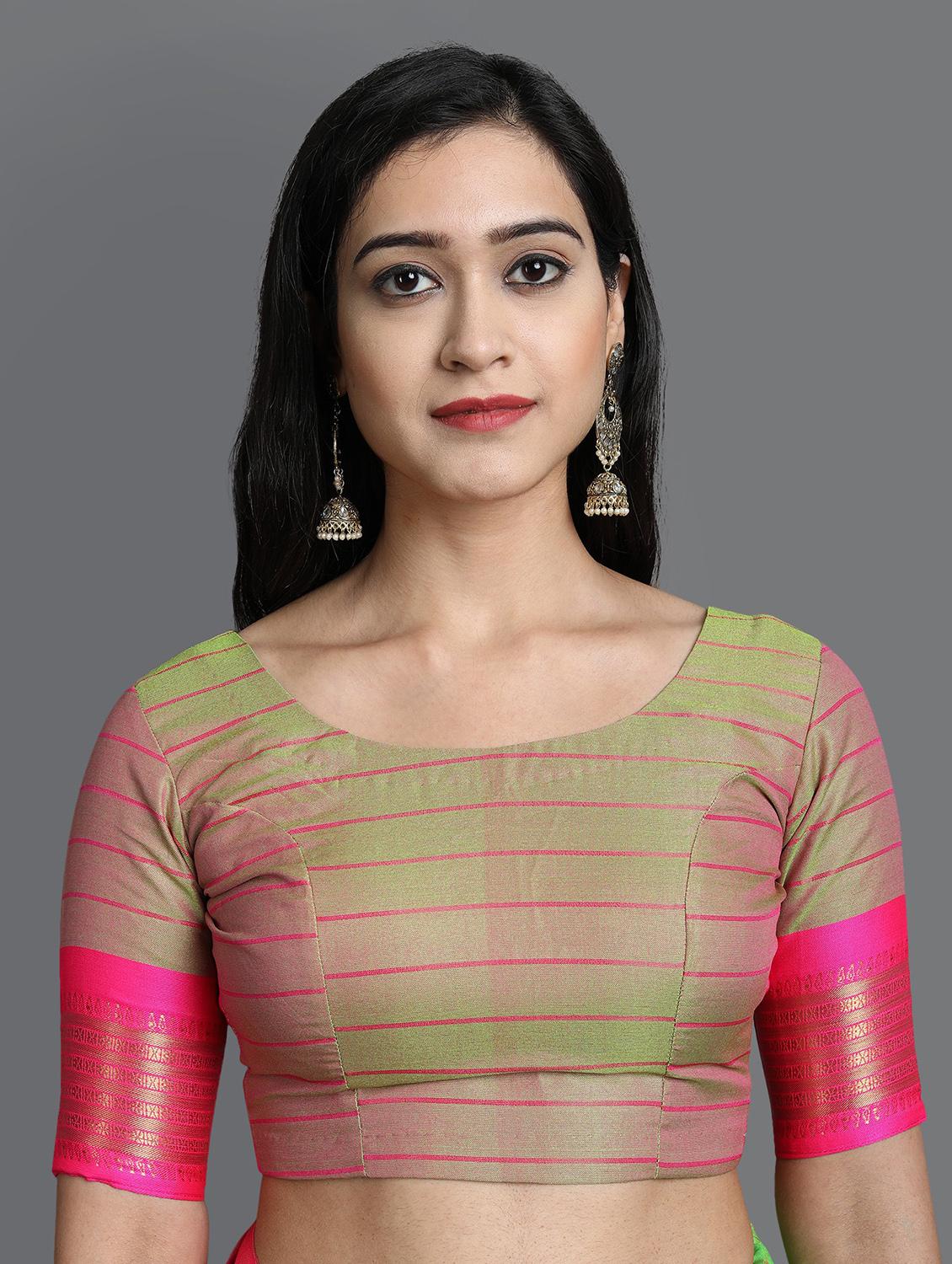 women's checks green colored saree with blouse - 19733784 - Standard Image - 2