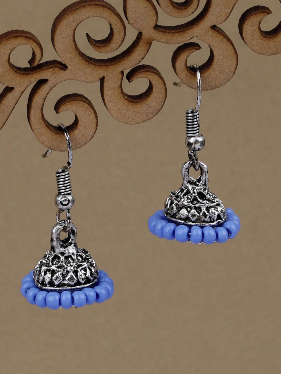 purple silver plated jhumka earring - 19734091 - Zoom Image - 0