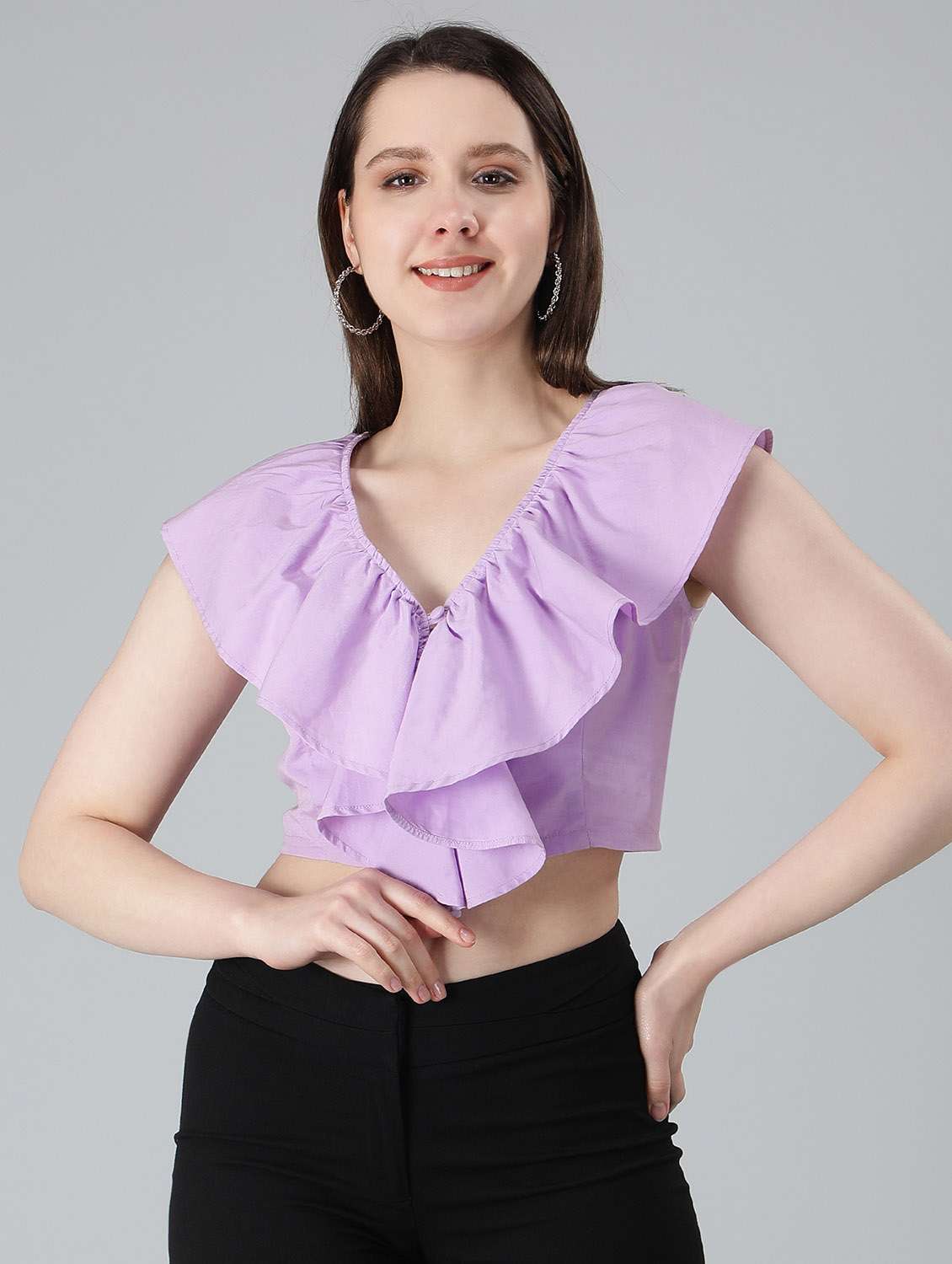 women's crop v neck top