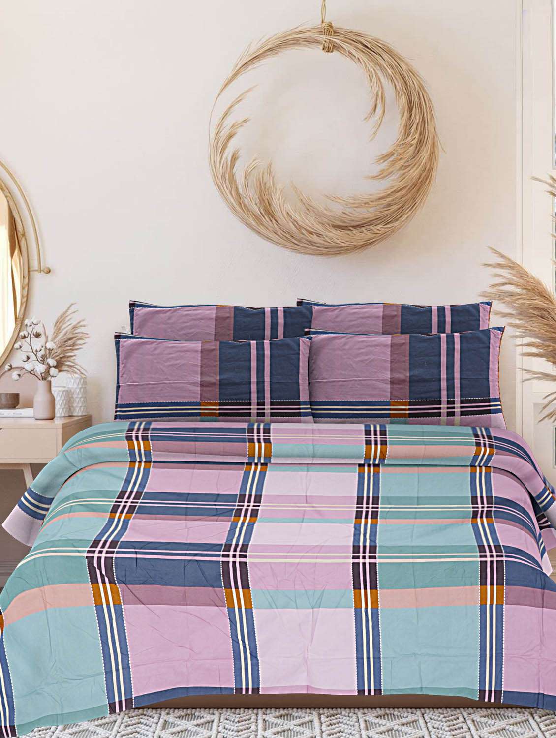 indhome life abstract, cotton double bedsheet with 2 pillow covers, queen  size 90 inch by 100 inch,220 tc-soft fabric