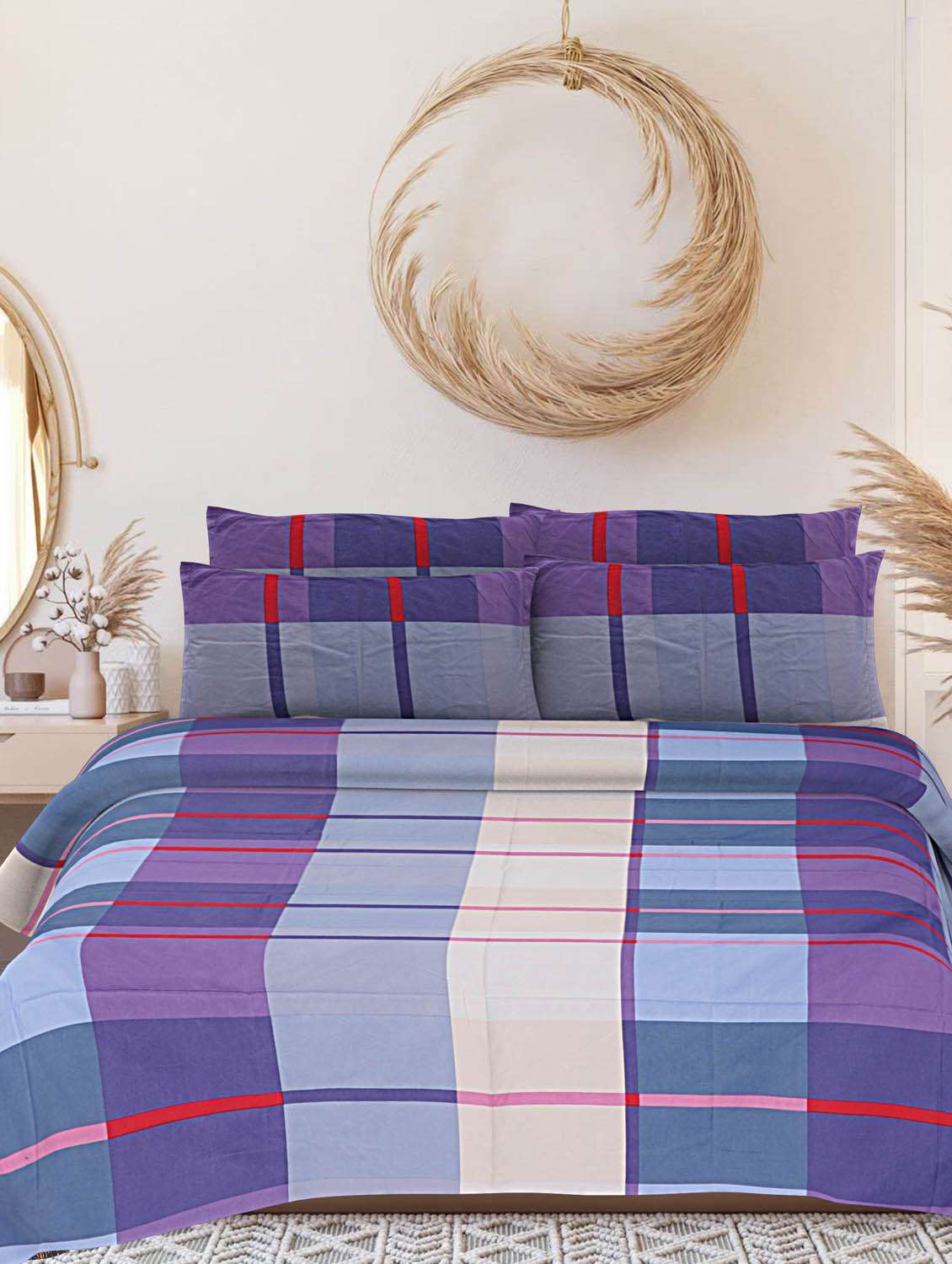 indhome life abstract, cotton double bedsheet with 2 pillow covers, queen  size 90 inch by 100 inch,220 tc-soft fabric