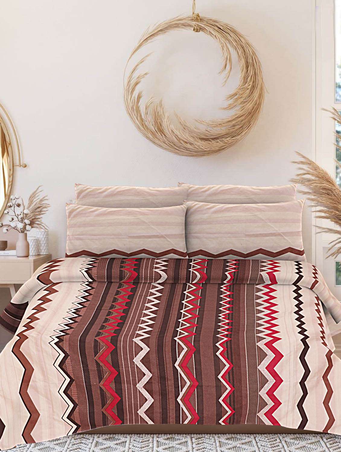 indhome life abstract, cotton double bedsheet with 2 pillow covers, queen size 108 inch by 108 inch,200 tc-soft fabric