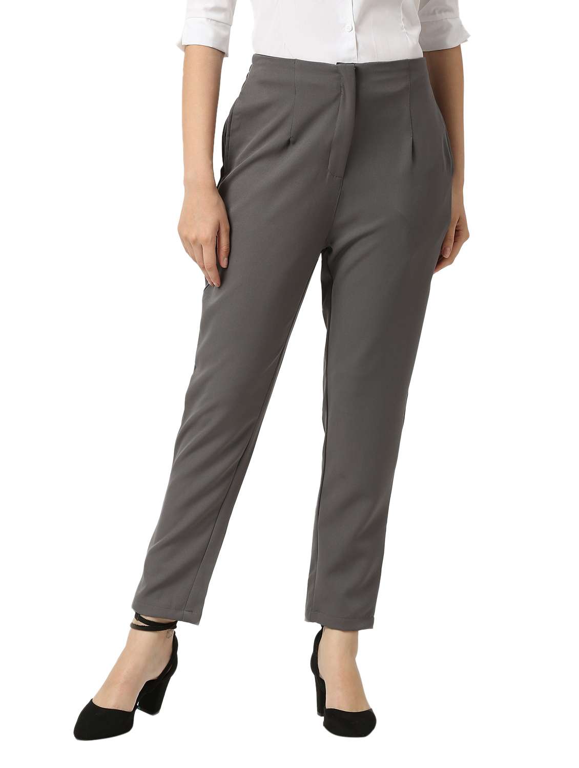 solid cotton lycra flat front trouser