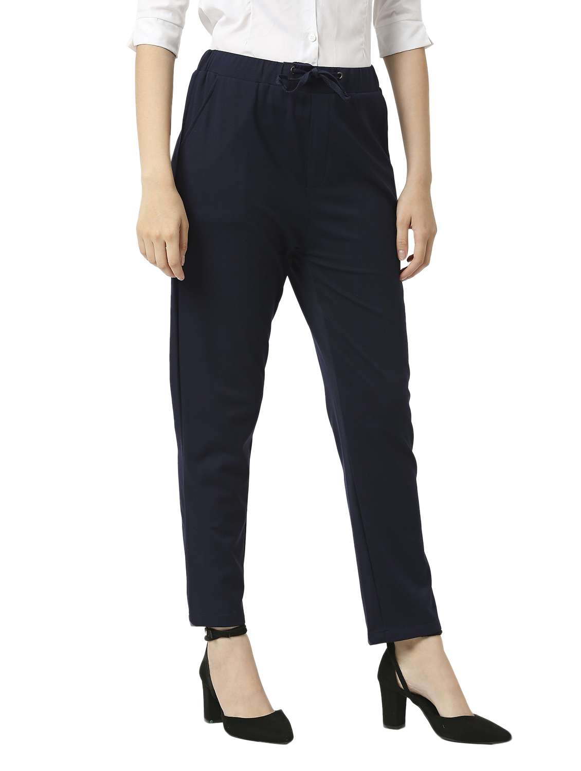 solid cotton lycra flat front trouser - 19734386 -  Standard Image - 2