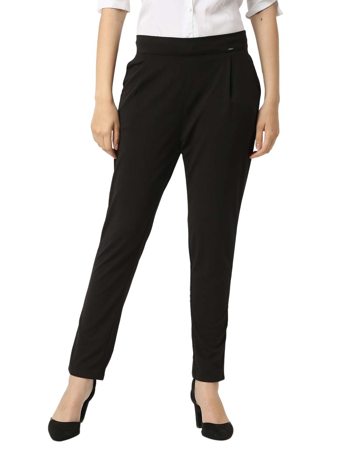 solid cotton lycra flat front trouser