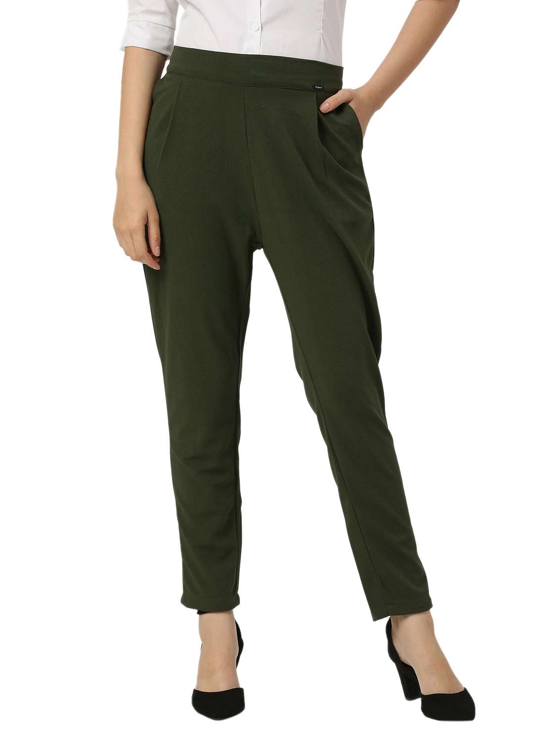 solid cotton lycra flat front trouser