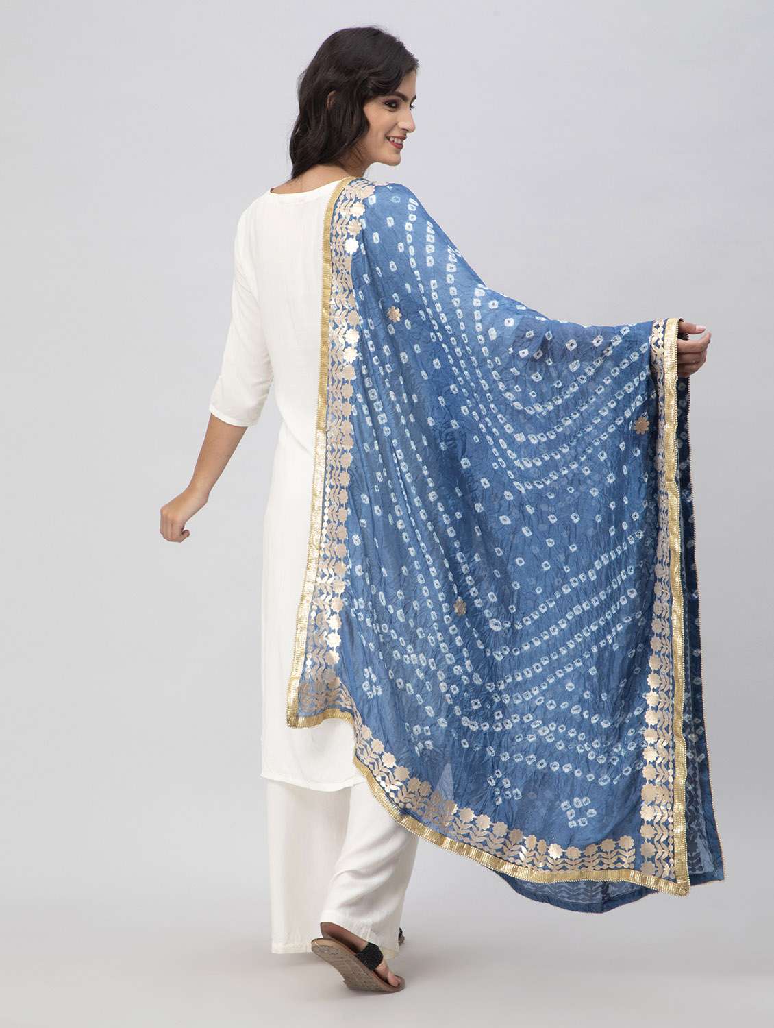 blue silk blend dupatta - 19734459 -  Standard Image - 2