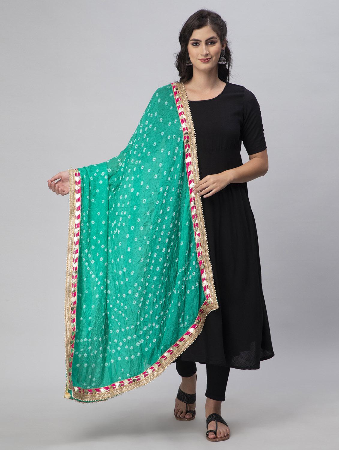 green silk blend dupatta - 19734465 -  Zoom Image - 0