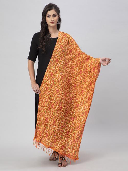 orange silk blend dupatta - 19734472 -  Standard Image - 0