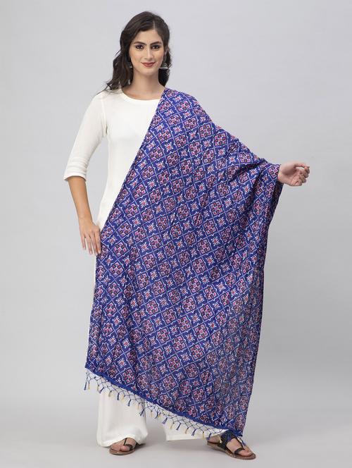 blue silk blend dupatta - 19734721 -  Standard Image - 0