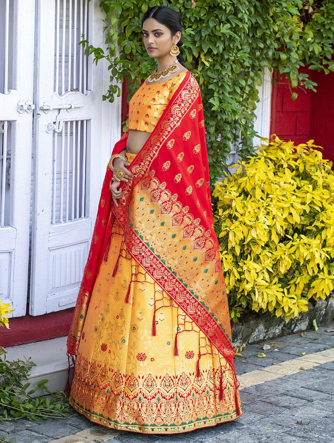 self design semi-stitched lehenga choli set with dupatta - 19736438 - Standard Image - 2