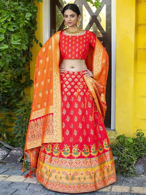 self design semi-stitched lehenga choli set with dupatta - 19736440 - Standard Image - 0