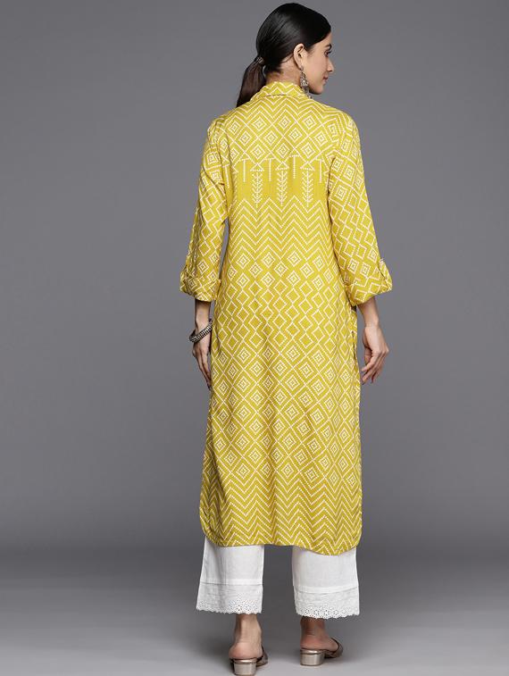 yellow rayon straight kurta - 19737207 - Standard Image - 2