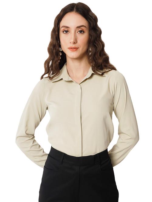 beige crepe regular shirt - 19737209 - Standard Image - 0