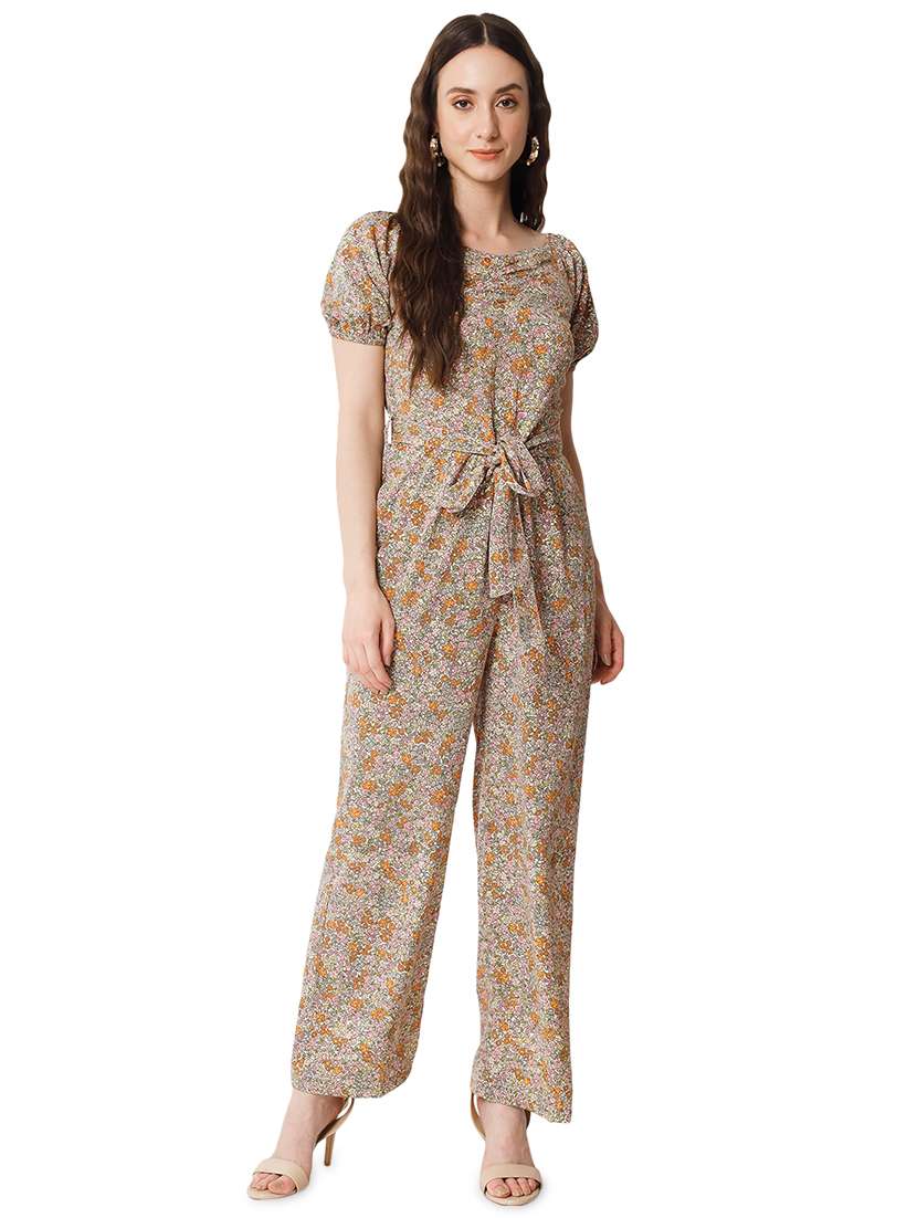 printed crepe full leg jumpsuit