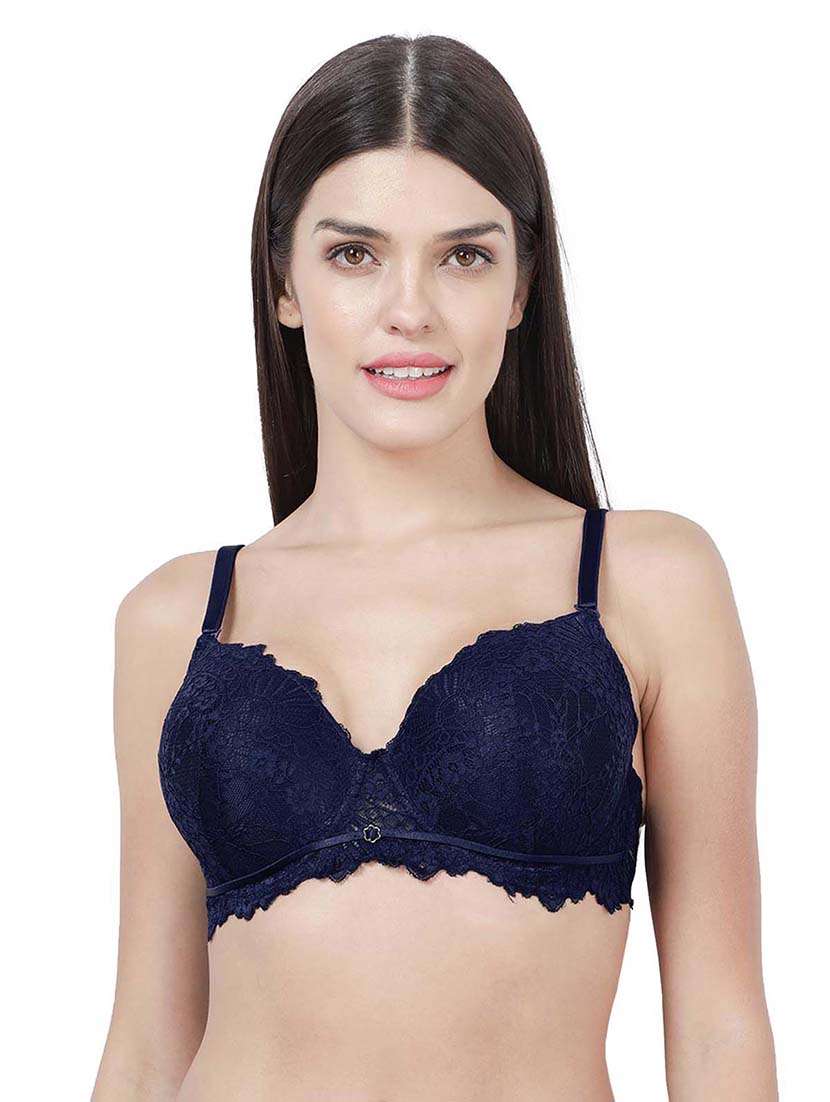 blue nylon balconette bra