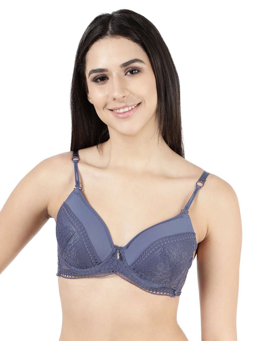 blue nylon balconette bra