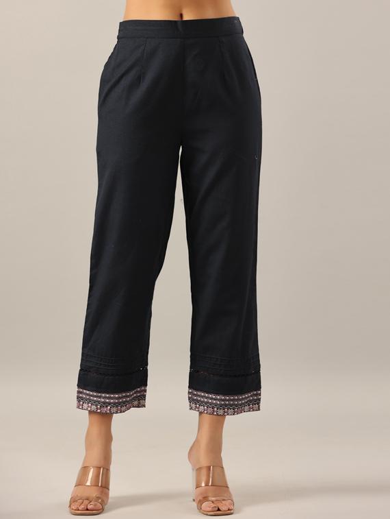 women solid laced hem wide leg trouser - 19740173 -  Zoom Image - 0
