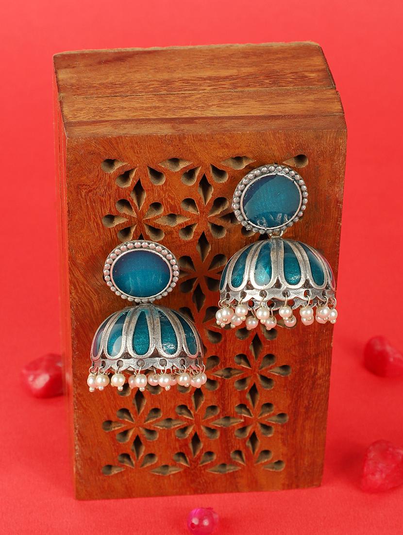 blue brass jhumka earring - 19740266 -  Zoom Image - 0
