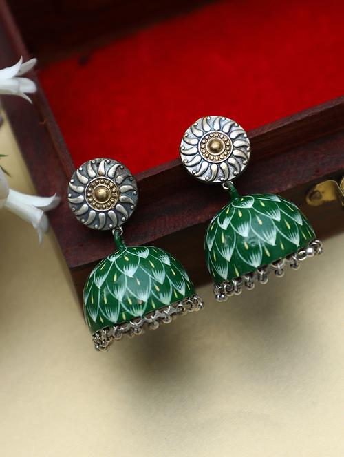 green brass jhumka earring - 19740267 -  Standard Image - 0