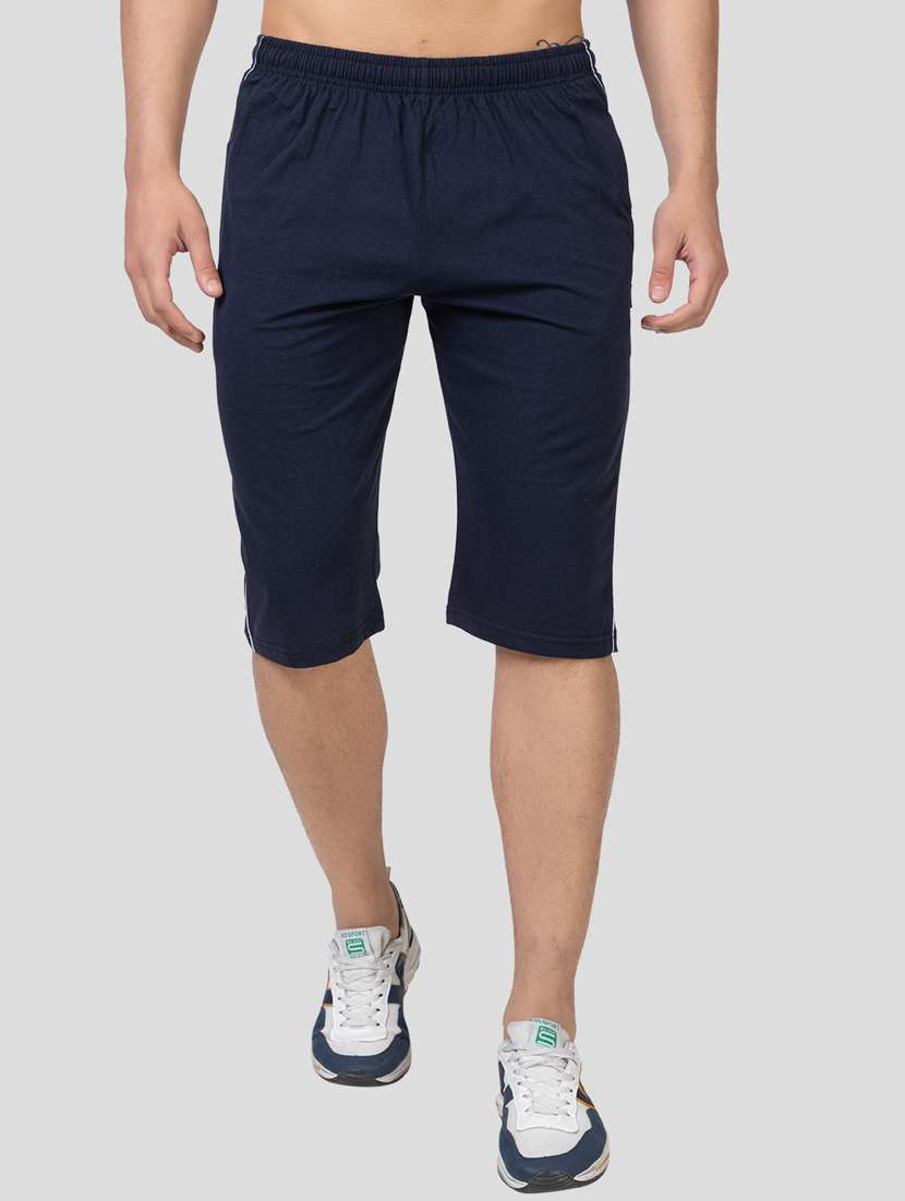 navy blue solid three - fourth