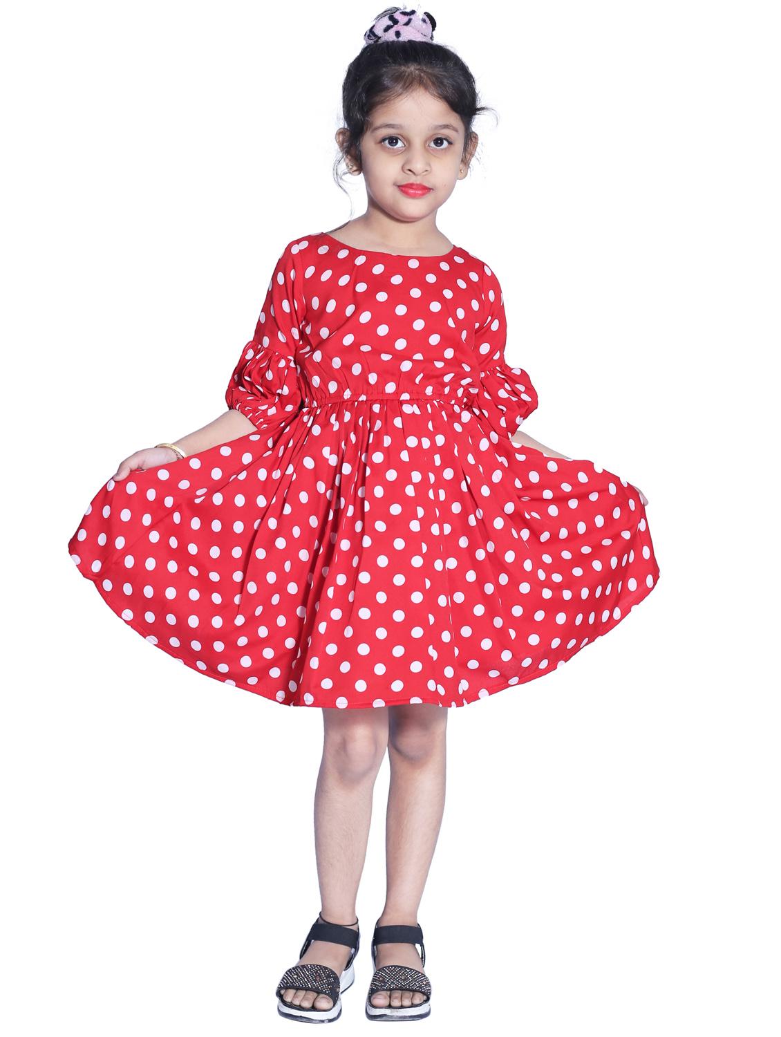 girls round neck three quarter sleeves frock