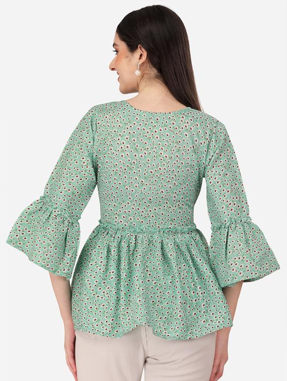 printed bell sleeves peplum top - 19750140 - Standard Image - 2
