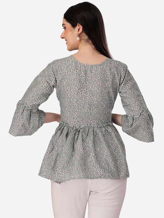 printed bell sleeves peplum top - 19750141 - Standard Image - 2