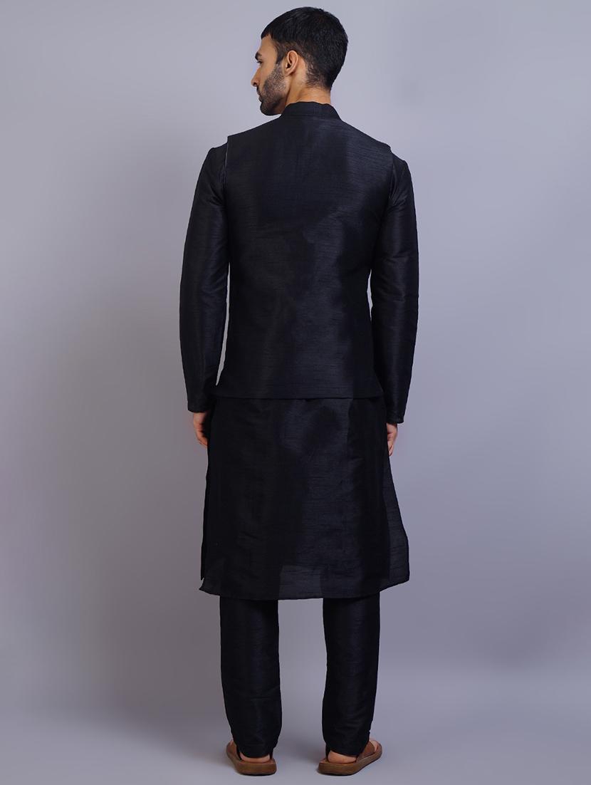 men mandarin collar solid kurta pyjama set with nehru jacket - 19750149 - Standard Image - 2