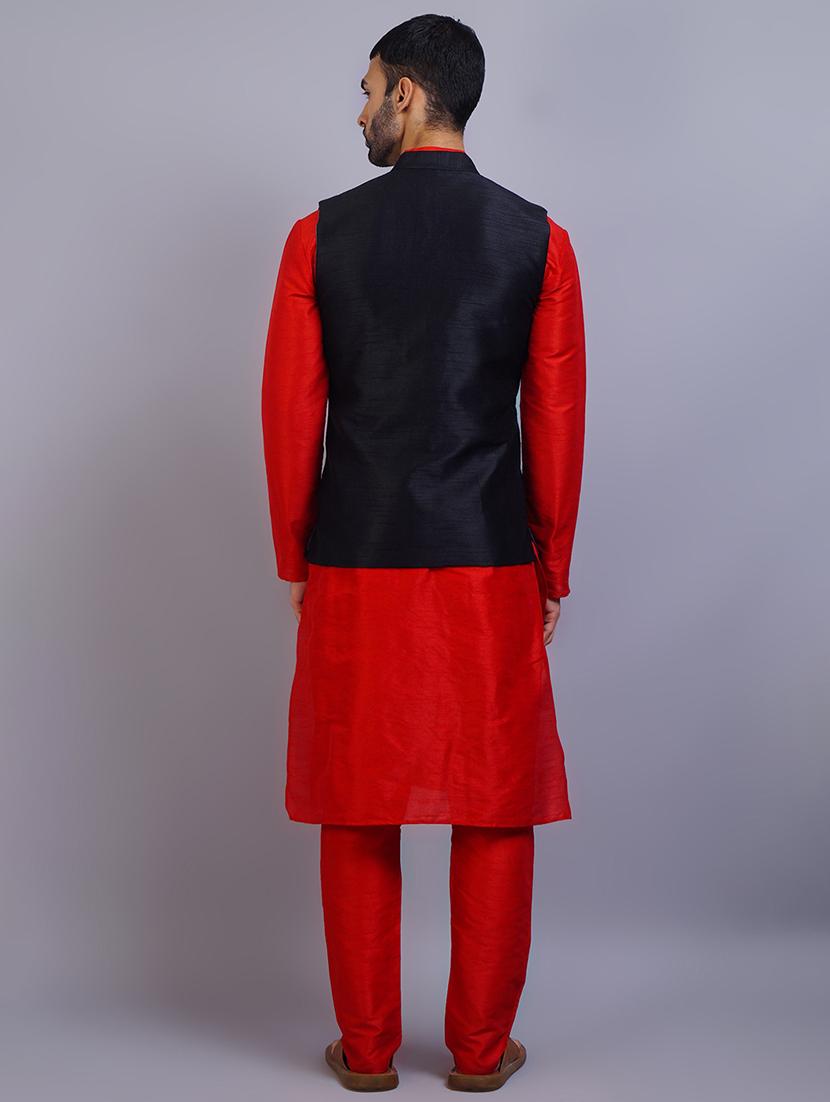 men mandarin collar solid kurta pyjama set with nehru jacket - 19750153 - Standard Image - 2