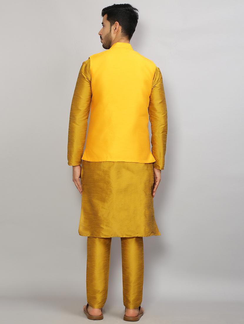 men mandarin collar solid kurta pyjama set with nehru jacket - 19750168 - Standard Image - 2