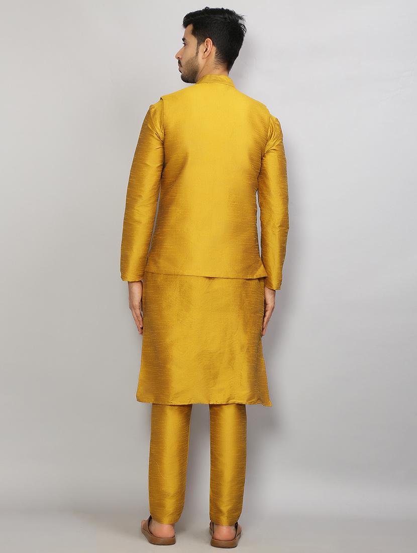 men mandarin collar solid kurta pyjama set with nehru jacket - 19750169 - Standard Image - 2