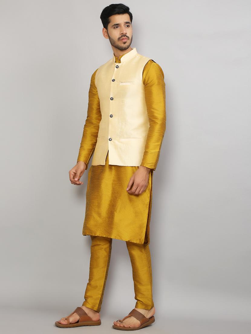 mandarin neck solid kurta pyjama with jacket - 19750181 - Standard Image - 2