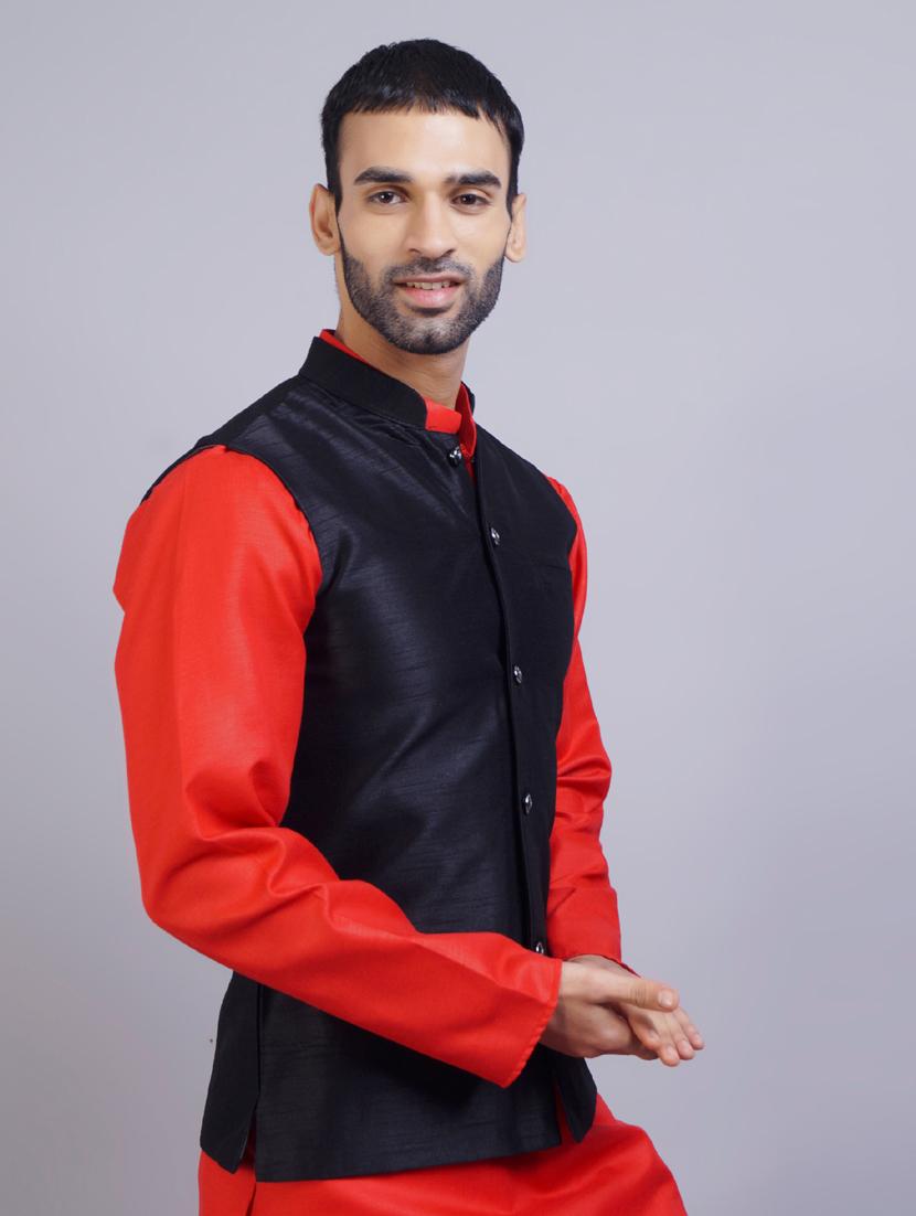 black silk nehru jacket - 19750255 - Standard Image - 2