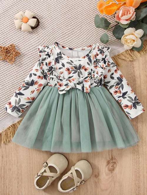 girls round neck long sleeves frock - 19750356 - Standard Image - 0