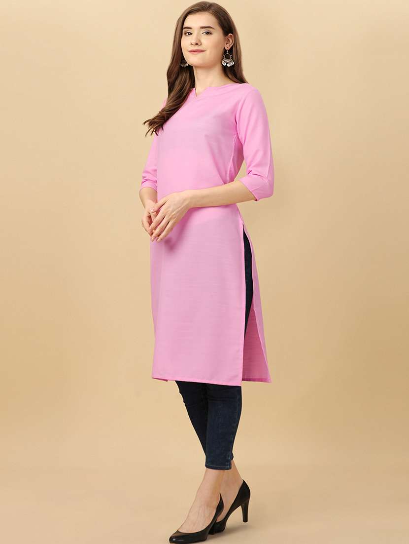 pink cotton blend straight kurta - 19752709 - Standard Image - 2