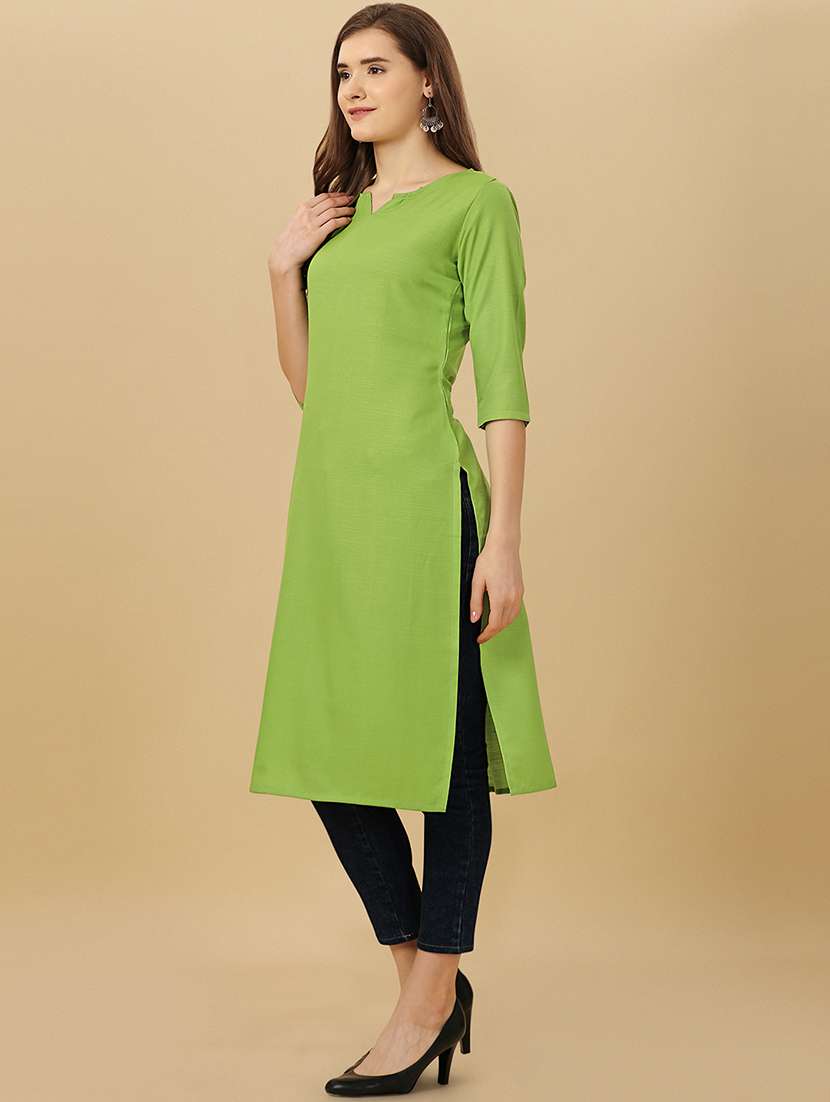 green cotton blend straight kurta - 19752711 - Standard Image - 2