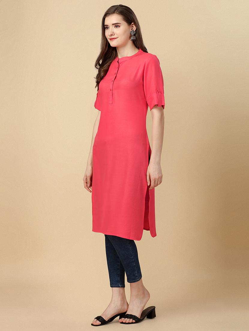 peach cotton blend asymmetric kurta - 19752720 - Standard Image - 2
