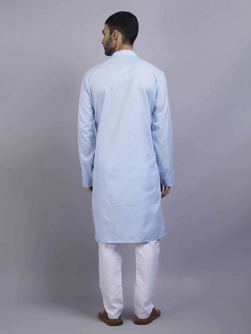 mandarin neck solid kurta pyjama set - 19753456 - Standard Image - 2