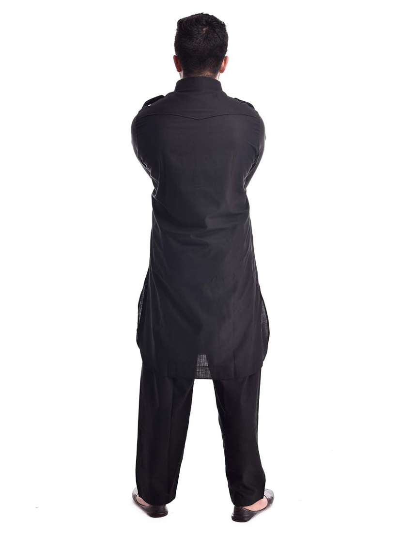 mandarin neck solid kurta pyjama set - 19754276 - Standard Image - 2